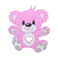 Pink cartoon bear baby teether made of food-grade silicone with heart-shaped cutout - Purple