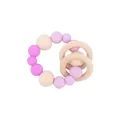 Silicone and wood baby teether ring with pink beads and dinosaur stroller chain - Purple Teether