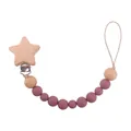 Star-shaped beech wood and silicone baby pacifier clip chain in dusty pink and natural wood - Star Pacifier Chain