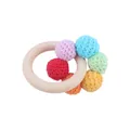 Baby beech wood teething ring with colorful crochet cotton beads for motor skills - Rainbow