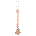 Star and heart beech wood pacifier clip with yellow and pink silicone beads - Rose Pink