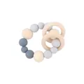 Grey and blue silicone teething ring with natural wooden rings for infants and toddlers - Gray Teether