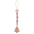 Star and heart beech wood pacifier clip with natural wood and silicone beads - Dusty Rose