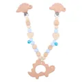 Blue dinosaur silicone beads pacifier clip with wood teether and small bells - Blue Stroller Hanging