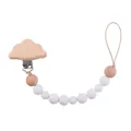 Beech wood and white silicone bead pacifier clip with a cloud-shaped wooden clasp - Cloud Pacifier Chain