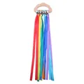 Cloud-shaped beech wood baby teether with silver bells and colorful rainbow ribbons - Rainbow