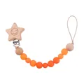 Orange silicone and beech wood baby pacifier clip chain with star smile engraving - Sunflower Pacifier Chain