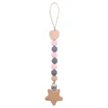 Pink and grey silicone beads pacifier clip with star-shaped beech wood fastener - Pinkish Grey