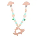 Silicone baby pacifier clip with dinosaur wooden teether and mint green beads - Green Stroller Hanger