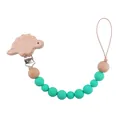 Green dinosaur silicone and beech wood baby pacifier clip chain with wooden teether beads - Dinosaur Pacifier Chain