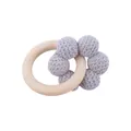 Grey crochet beads on a natural wooden baby teething ring and rattle toy - Gray