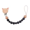 Beechwood pacifier clip with black silicone beads and wooden cat-shaped holder - Cat Pacifier Chain