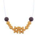 Baby silicone teething necklace with brown and ginger yellow flower-shaped beads - Turmeric