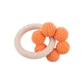 Baby beech wood teething ring with five orange crochet cotton beads for infants - Orange