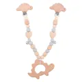 Silicone baby teether chain with wooden dinosaur pendant and small bells in grey - Gray Stroller Hanger