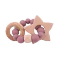 Baby beech wood rattle with purple silicone beads and star-shaped wooden teether ring - Star Teether