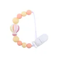 Pacifier clip with peach and yellow silicone beads and a colorful hot air balloon charm - Pink