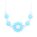 Light blue daisy silicone teething necklace for infants with assorted round beads - Blue
