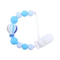 Baby pacifier clip with blue silicone beads and cartoon hot air balloon pendant - Blue