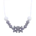 Baby teething necklace with grey and white silicone beads in a cute floral pattern - Gray