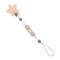 Star-shaped beech wood pacifier clip with grey and pink silicone beads for infants - Pink
