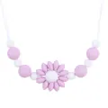 Baby teething necklace with purple sunflower pendant and silicone beads for infants - Light Purple