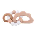 Cloud-shaped beech wood teether set with white silicone beads and geometric wooden ring - Cloud Teether