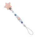 Star beechwood pacifier clip with blue silicone and crochet beads for infants - Blue
