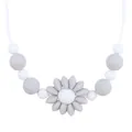 Baby teething necklace with grey and white silicone beads and sunflower pendant - Light Gray