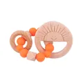 Beech wood and orange silicone baby teether ring with sun engraving and beads - Sunflower Teether