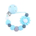 Sujetachupetes de bebé con girasol azul de silicona y cuentas de punto para la dentición - Azul