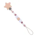 Pink and white silicone bead pacifier clip with star wooden clip and crochet balls - Dusty Rose