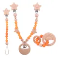 Orange silicone beads and beech wood star pacifier clip set with stroller charm - Sunflower (Set) / Sunflower Vase Set with Dried Reeds