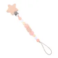 Baby pacifier clip with star wooden clip, pink and white silicone beads for teething - Rose Pink