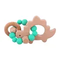 Beech wood dinosaur pacifier clip set with mint green silicone beads for teething - Dinosaur Teether