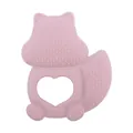 Pink squirrel baby teether with heart-shaped handle and textured silicone surface - Dusty Rose