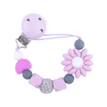 Chupetero de silicona lavanda con cuenta de girasol y cuentas de ganchillo - Violeta Claro
