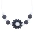 Handmade black and white silicone flower teething necklace for infants with beads - Black