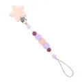 Star-shaped beech wood pacifier clip with purple silicone and crochet beads - Purple