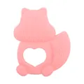 Pink squirrel baby teether in soft silicone with textured surfaces and heart cutout - Rose Pink