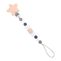 Star-shaped beech wood pacifier clip with grey and white silicone and crochet beads - Gray