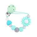 Silicone flower pacifier clip with mint green and marble beads for infant teething - Mint Green