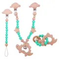 Baby-Beißring-Set aus Silikon und Buchenholz mit Dinosaurier- und Sternmotiven - Dinosaurier Set