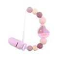 Pink and purple silicone pacifier clip with cartoon sailboat bead and safety clip - Pink