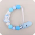 Blue and white silicone unicorn pacifier clip with food grade beads for infants - Blue