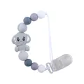 Silicone baby pacifier clip featuring gray cartoon elephant pendant and stylish gray beads - Gray