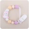 Silicone baby pacifier clip with unicorn charm and macaron beads for teething relief - Light Purple
