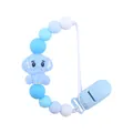 Blue elephant silicone pacifier clip with teething beads for infants and toddlers - Blue