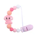 Pink silicone pacifier clip with cartoon elephant teether beads for baby soothing - Pink
