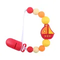 Red sailboat silicone pacifier clip with colorful beads for baby soothing and teething - Red